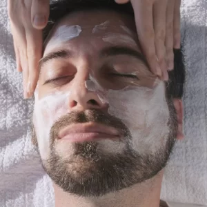 Male slightly bearded enjoying a Mens Facial at Daylesford Day Spa