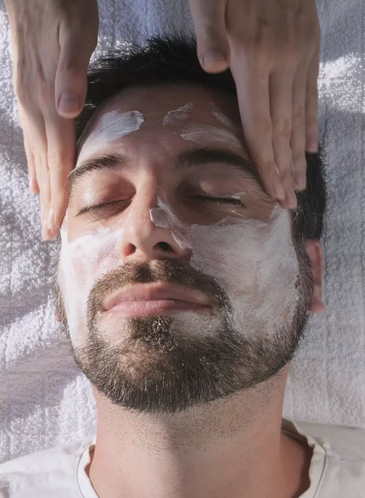 Male slightly bearded enjoying a Mens Facial at Daylesford Day Spa